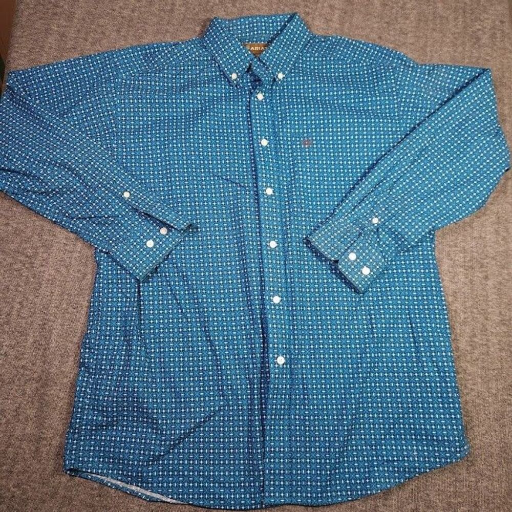 Ariat Men Long Sleeve Western Shirt Geometric Diamond Print Turquoise Blue Large